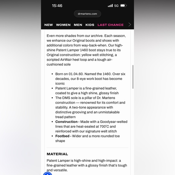 Doc Dr. Martens Black Patent 1460 Lace-Up Boots, UK 5/US 7/EU 38 Women - Picture 9 of 9